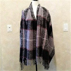 Plaid Blanket Scarf Fringed Plush Wrap New